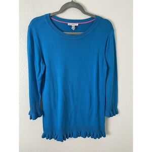 Isaac Mizrahi Live! Ruffle Long Sleeve Sweater Blue Sz Small S